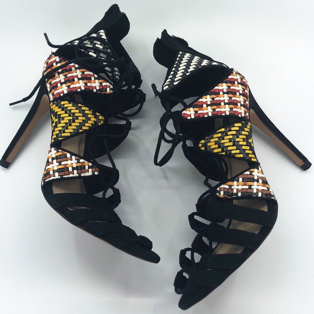 Zara | Multi Colored Tribal Tie Up Sandals | 8